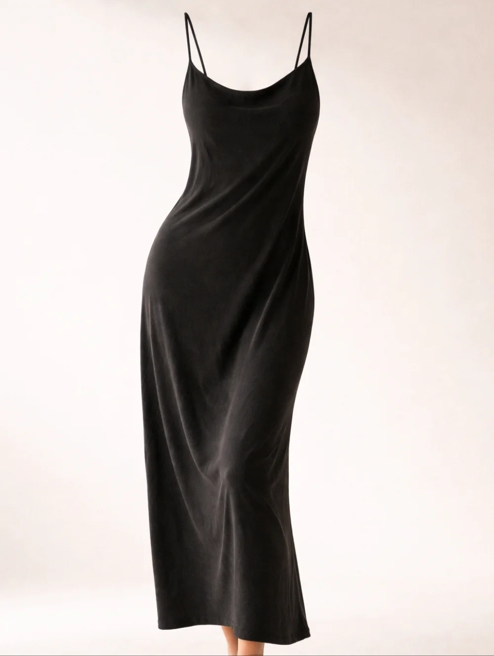 Bucket List Black Modal Midi Slip Dress Soft Washed Double Strap S